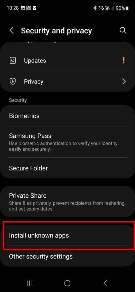 install unknown option in android phone settings